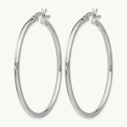 Rhodium-plated Polished Hinged Hoop Earrings, Sterling Silver — Leslie's