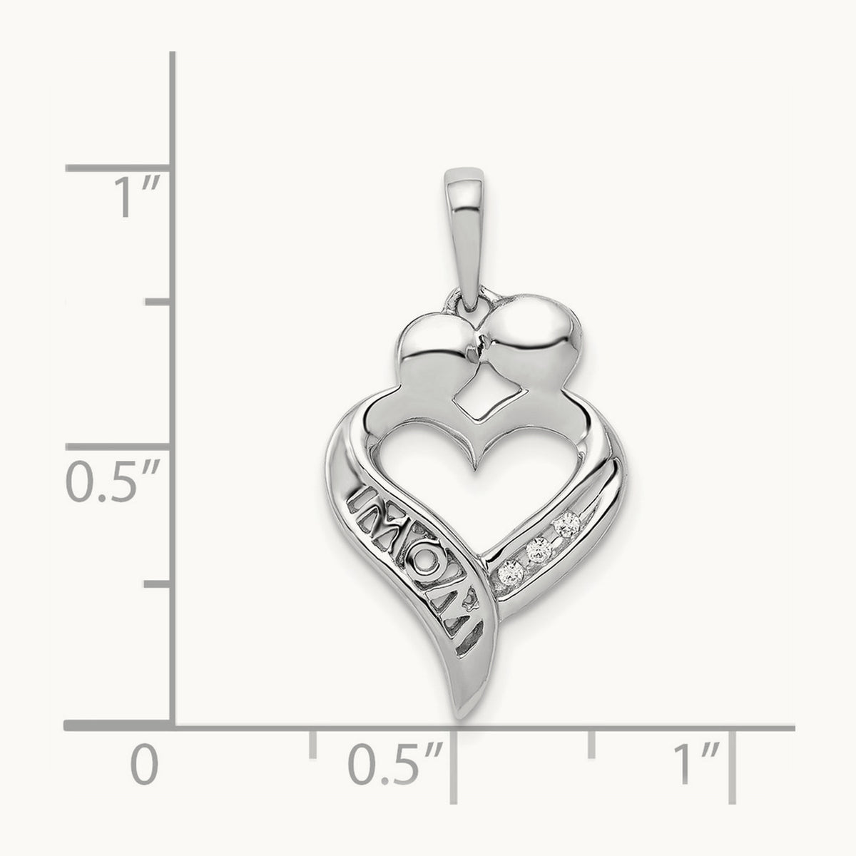 Diamond MOM Heart Pendant, 14K White Gold