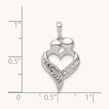 Diamond MOM Heart Pendant, 14K White Gold