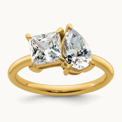 Princess & Pear 2 Stone Engagement Ring, 2.00 ct tw Lab-Grown Diamond — 14K Yellow Gold