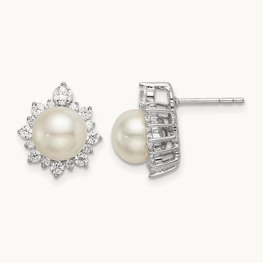 Freshwater Cultured Pearl Post Earrings, 0.50 ct tw Lab-Grown Diamond