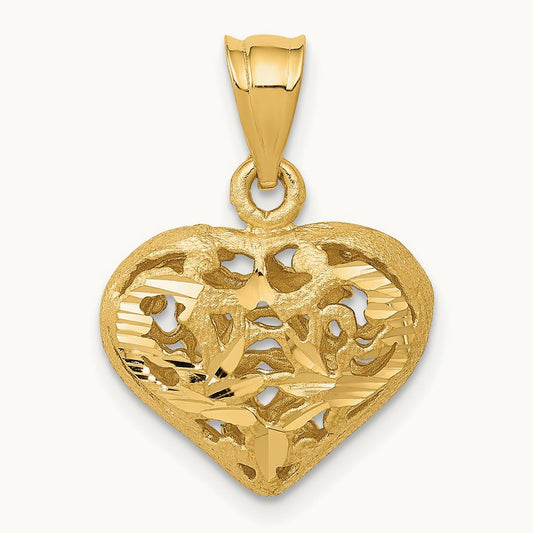 Polished 3-D Filigree Puffed Heart Pendant — photo set