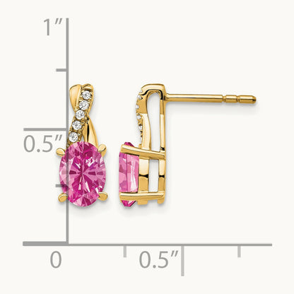 Created Pink Sapphire and Diamond Earrings, 14K
