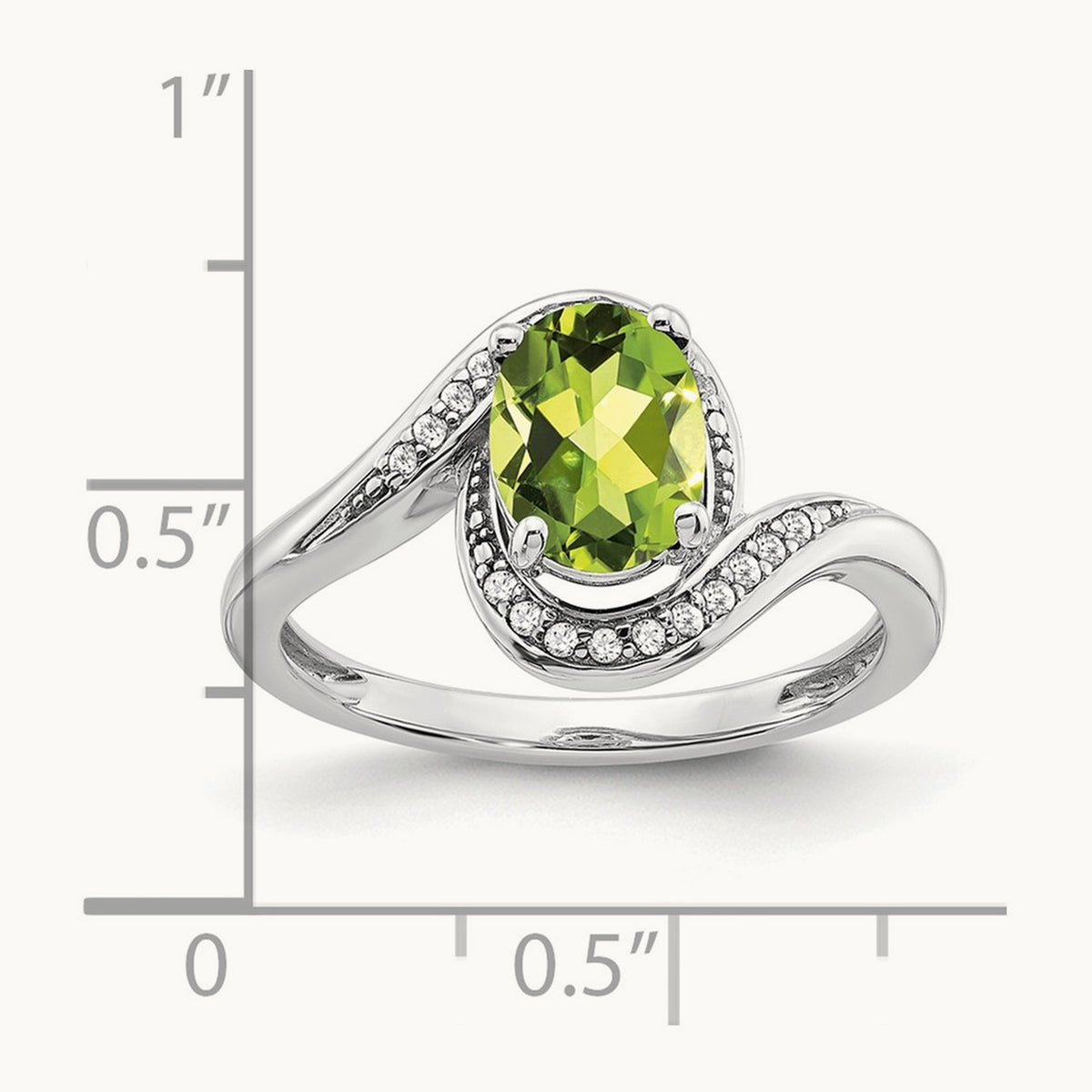 Oval Peridot and Diamond Bypass Ring, 14K White Gold