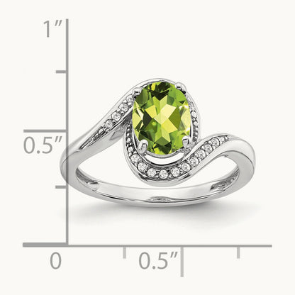 Oval Peridot and Diamond Bypass Ring, 14K White Gold