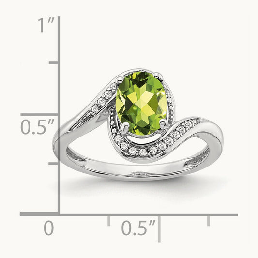 Oval Peridot and Diamond Bypass Ring, 14K White Gold