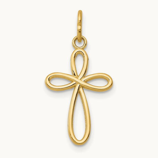 Polished Small Ribbon Cross Pendant — 14K Yellow Gold, 23mm