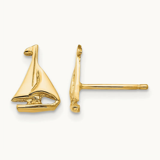 Sail Boat Earrings, 14K