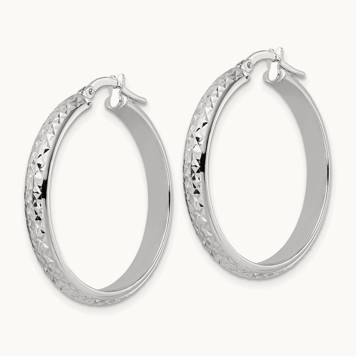 Diamond Cut Hoop Earrings, 14K White Gold