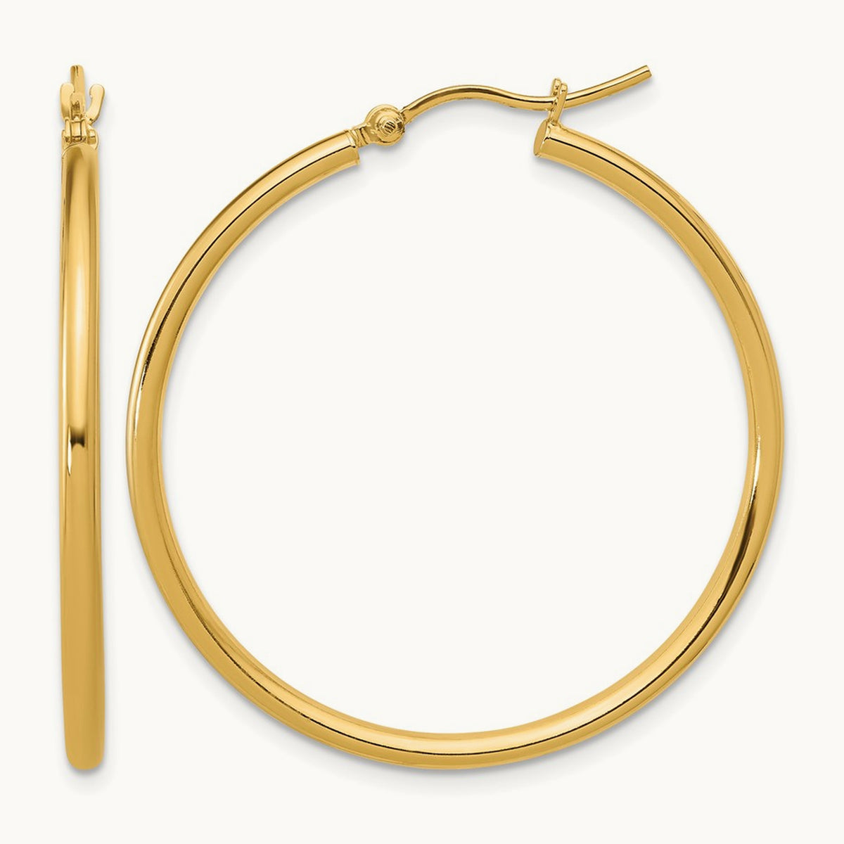 Polished Hoop Earrings — 14K Yellow Gold, 2x35mm