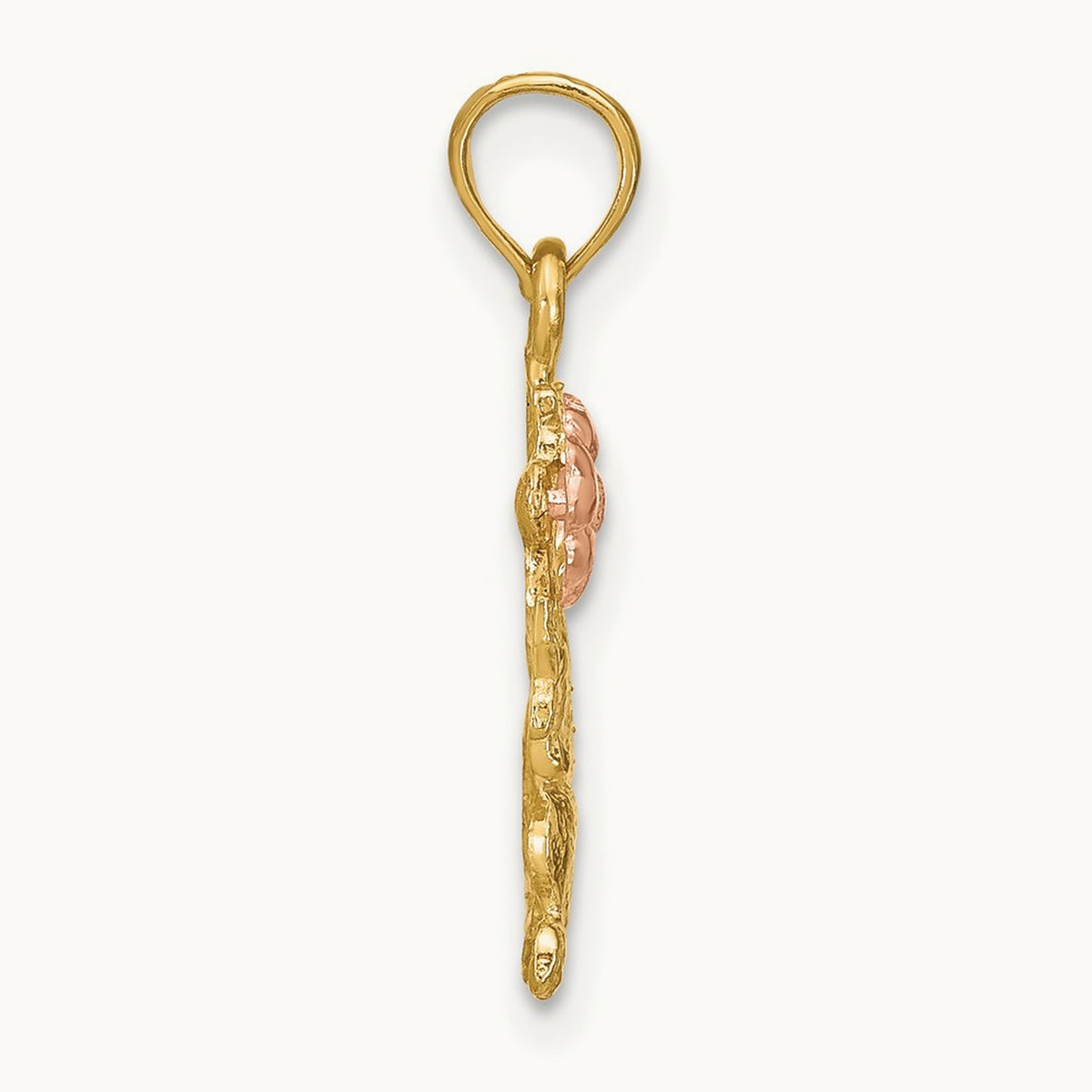 Dog Holding Flower Charm, 14K Two-tone