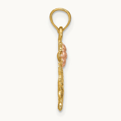 Dog Holding Flower Charm, 14K Two-tone
