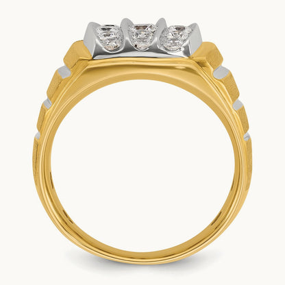 14ktt w/ White RH IBGoodman Men's Polish Satin & Grooved Diamond Ring
