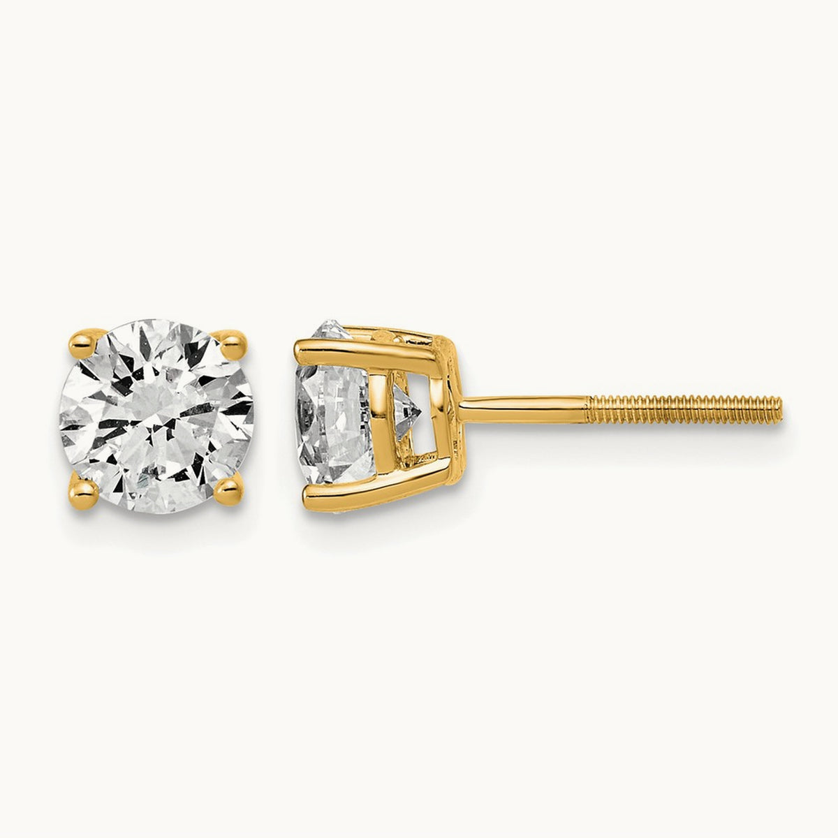 Lightweight Screwback Earrings, 0.25-4.00 ct tw Lab-Grown Diamond — 2 ct, 14K Yellow Gold