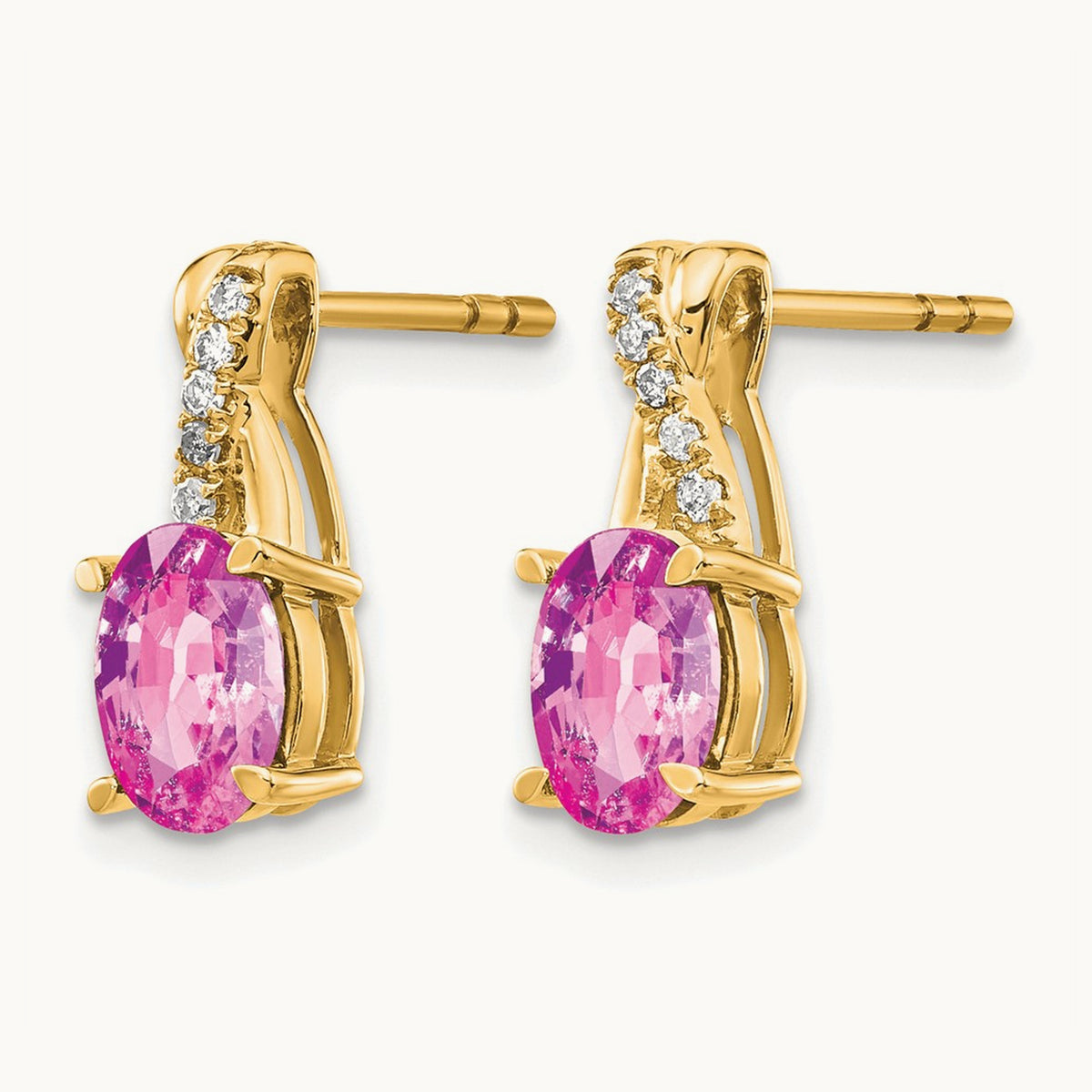 Created Pink Sapphire and Diamond Earrings, 14K