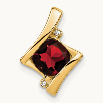 Garnet and Diamond Pendant — 14K Yellow Gold