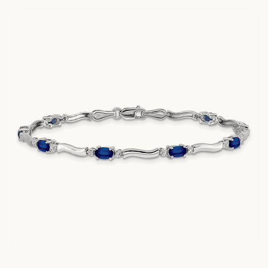 Diamond and Sapphire Bracelet, 14K White Gold
