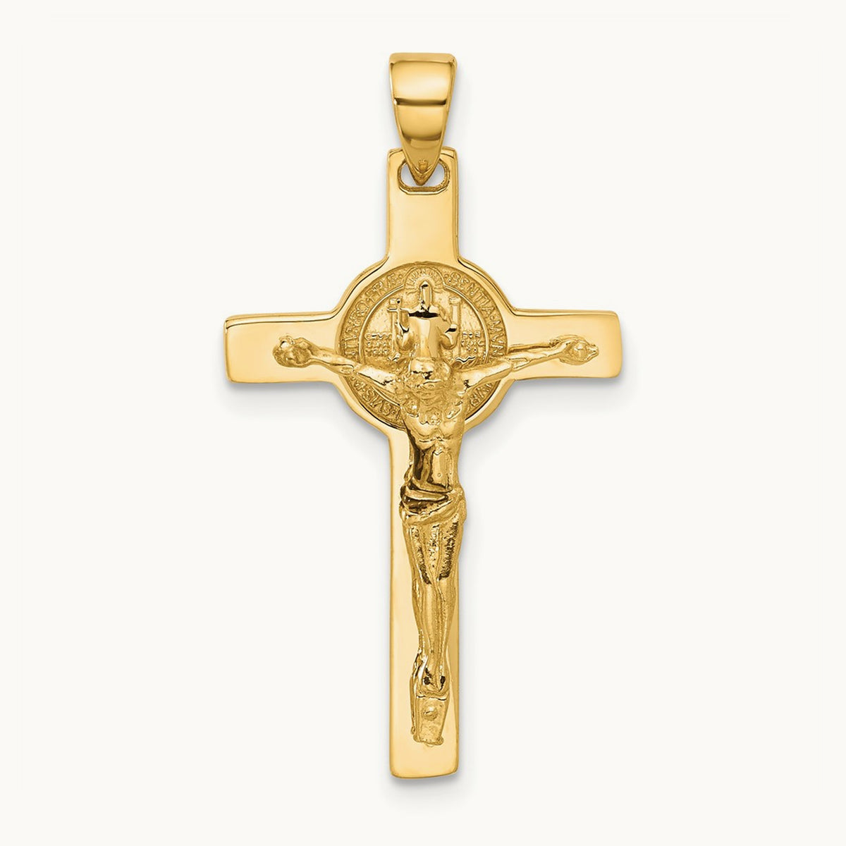 Polished Crucifix and St Benedict Pendant, 14K