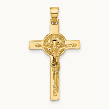 Polished Crucifix and St Benedict Pendant, 14K