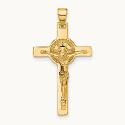 Polished Crucifix and St Benedict Pendant, 14K