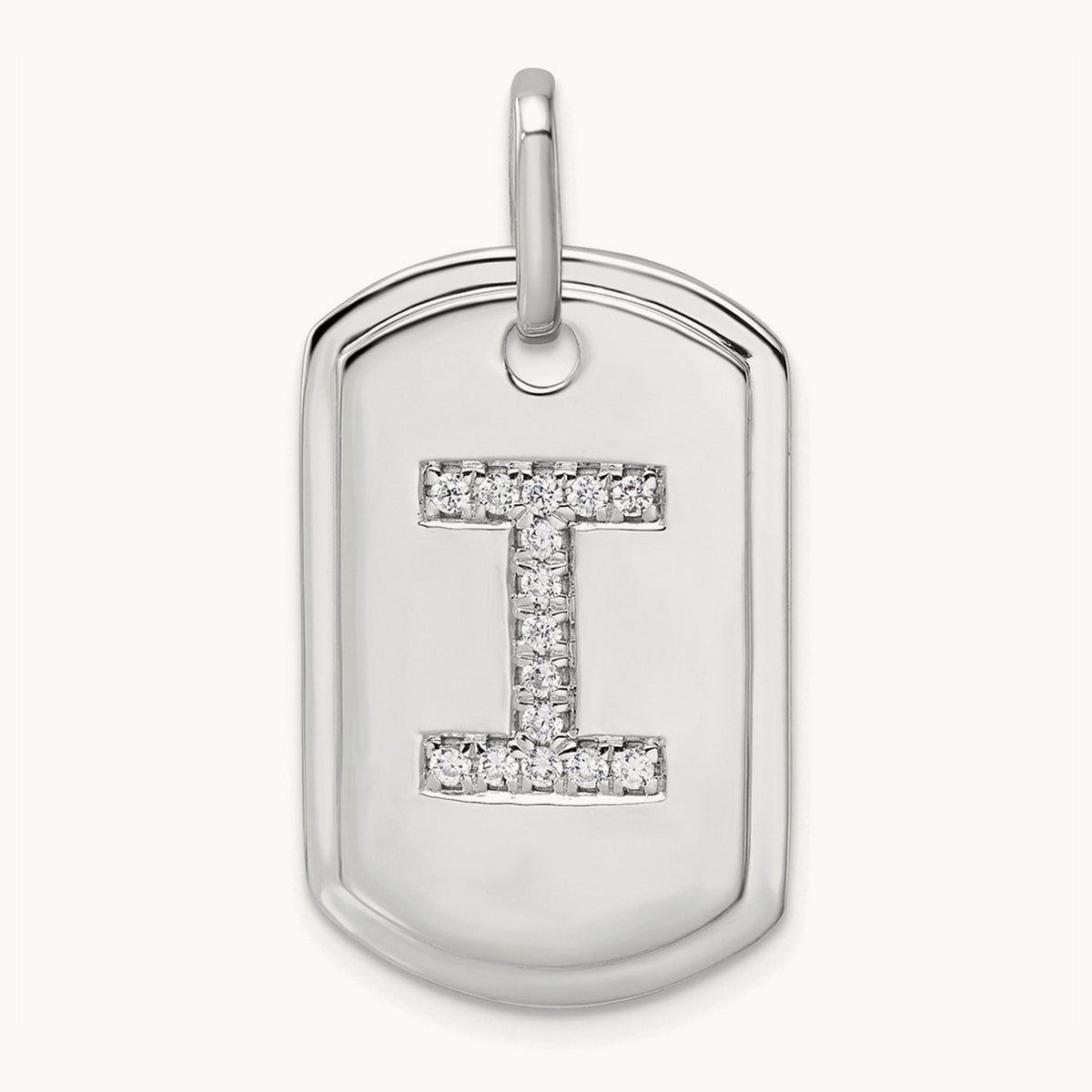 Diamond Dog Tag Charm — 14K White Gold, I