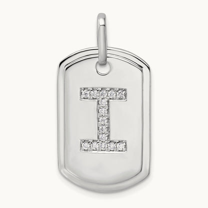 Diamond Dog Tag Charm — 14K White Gold, I
