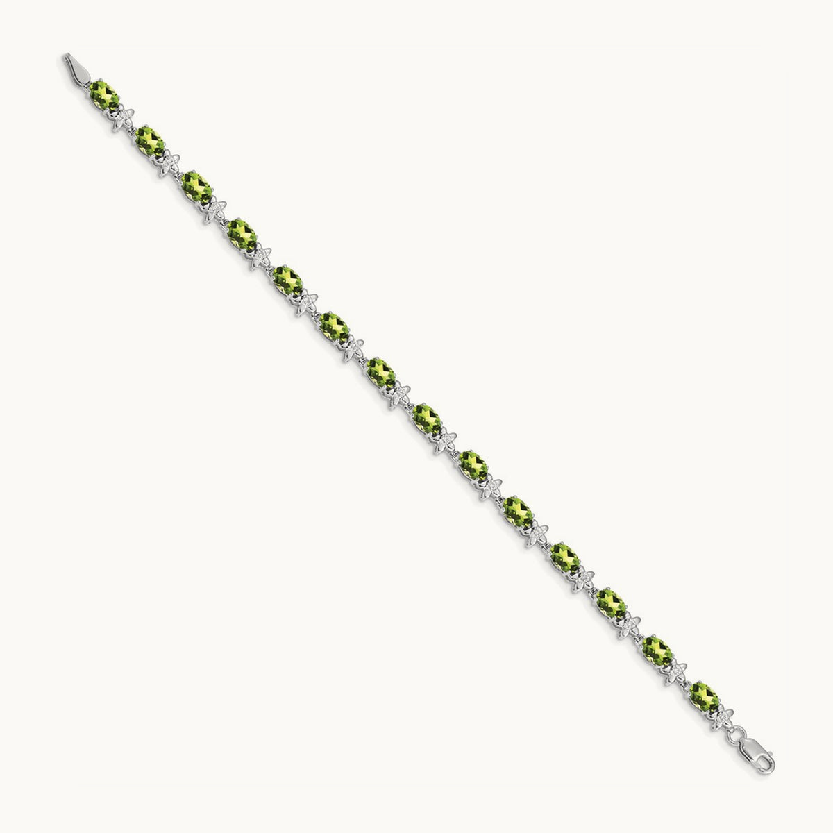 Floral Diamond and Peridot Bracelet — 14K White Gold