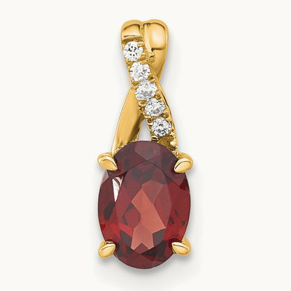 Oval Garnet and Diamond Pendant — 14K Yellow Gold