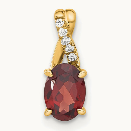 Oval Garnet and Diamond Pendant — 14K Yellow Gold