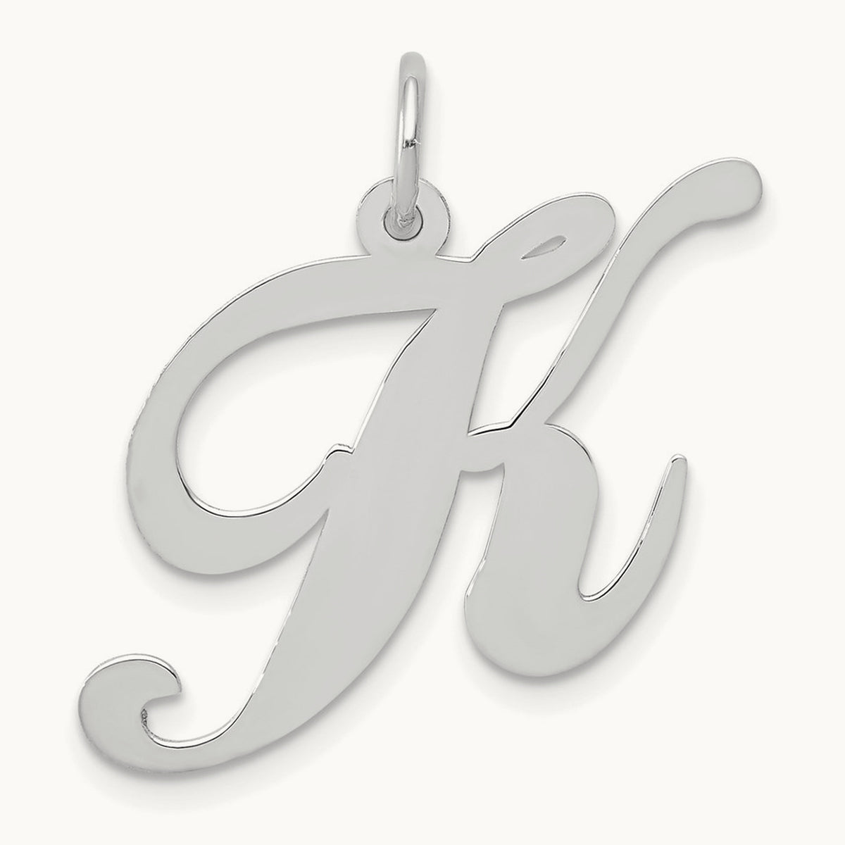 Large Fancy Script Initial Charm — 14K White Gold, K
