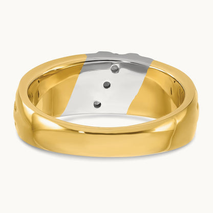 14ktt IBGoodman Men's Polished and Grooved 3-Stone Diamond Ring