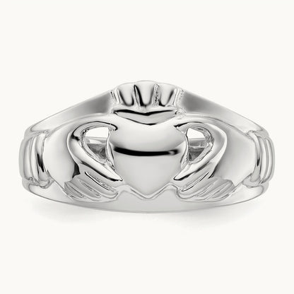 Ladies Claddagh Ring, 14K White Gold
