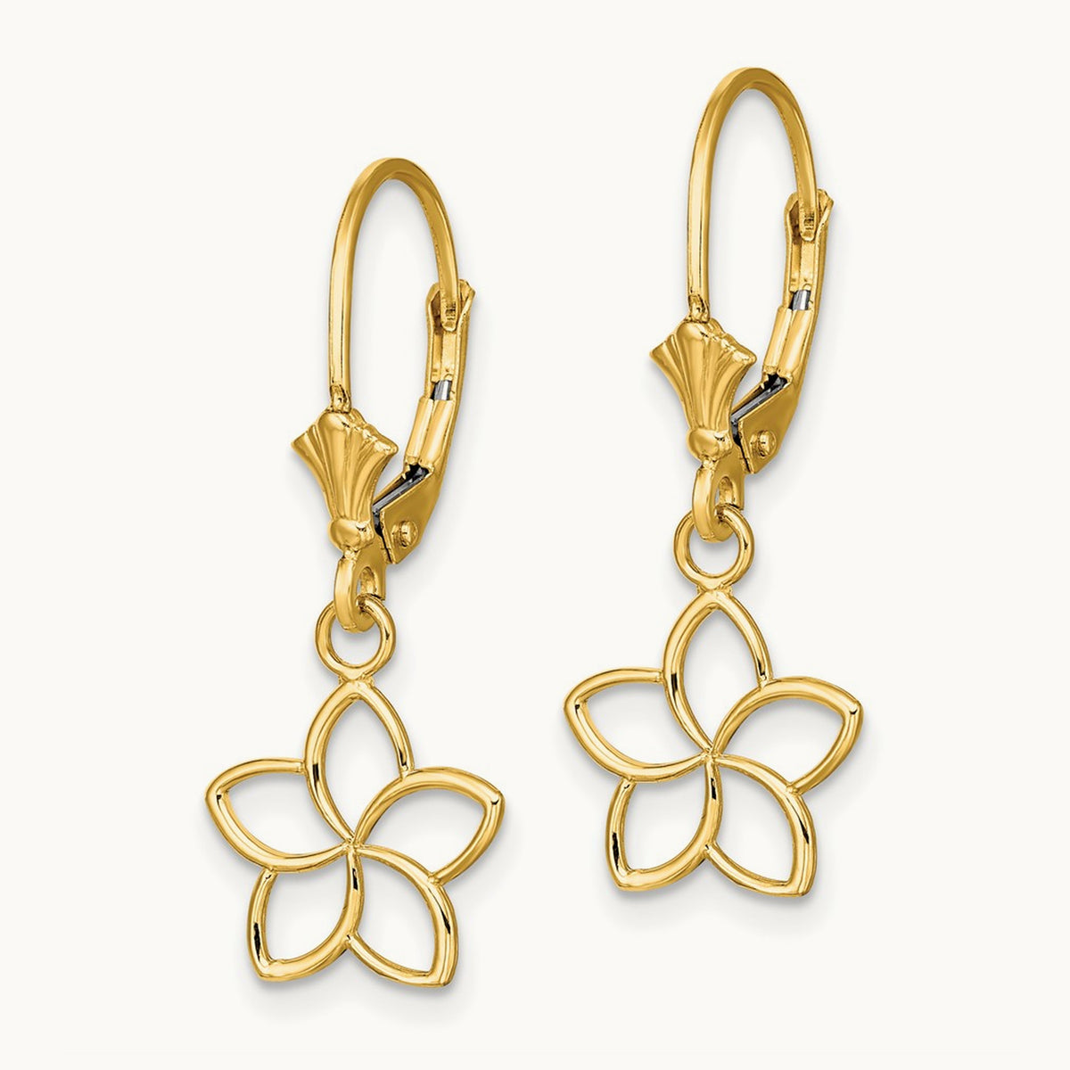 Polished Cut-Out Flower Leverback Earrings — 14K Yellow Gold