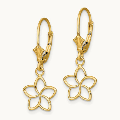 Polished Cut-Out Flower Leverback Earrings — 14K Yellow Gold