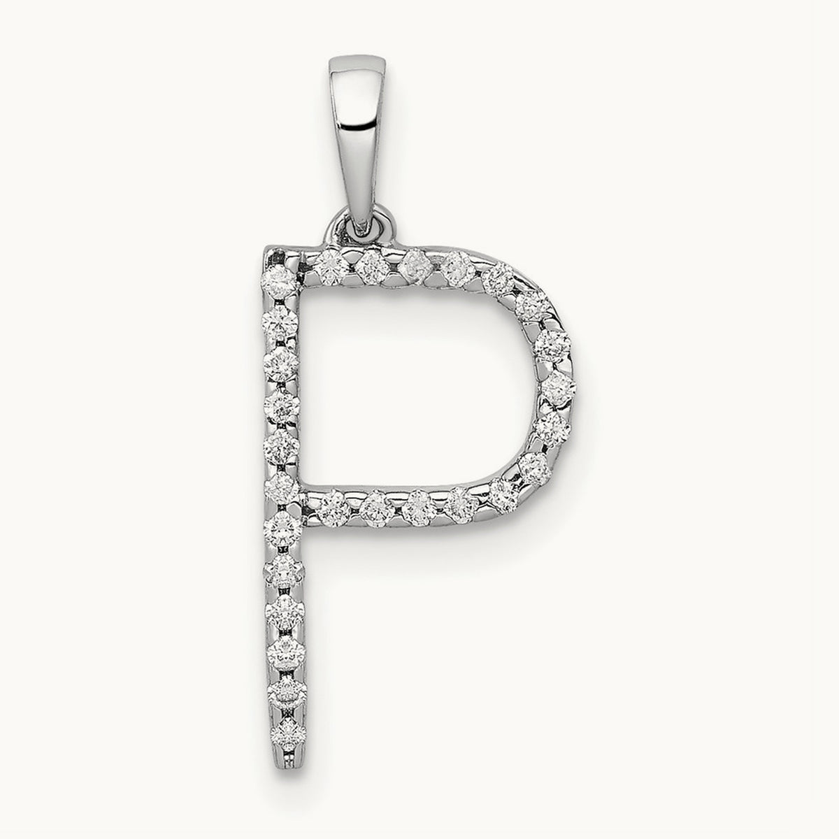Diamond Letter P Initial Pendant, 14K White Gold