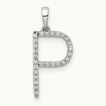 Diamond Letter P Initial Pendant, 14K White Gold