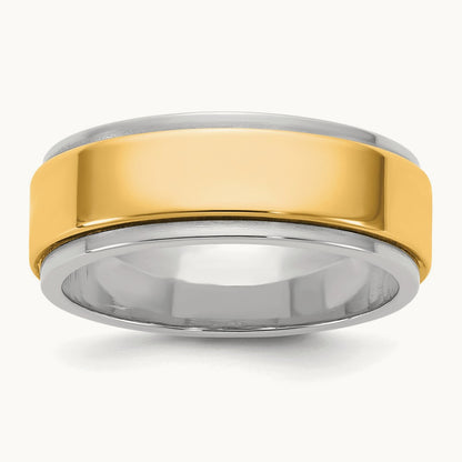 W/Y Step Edge Wedding Band, 7mm, 14K Two-tone