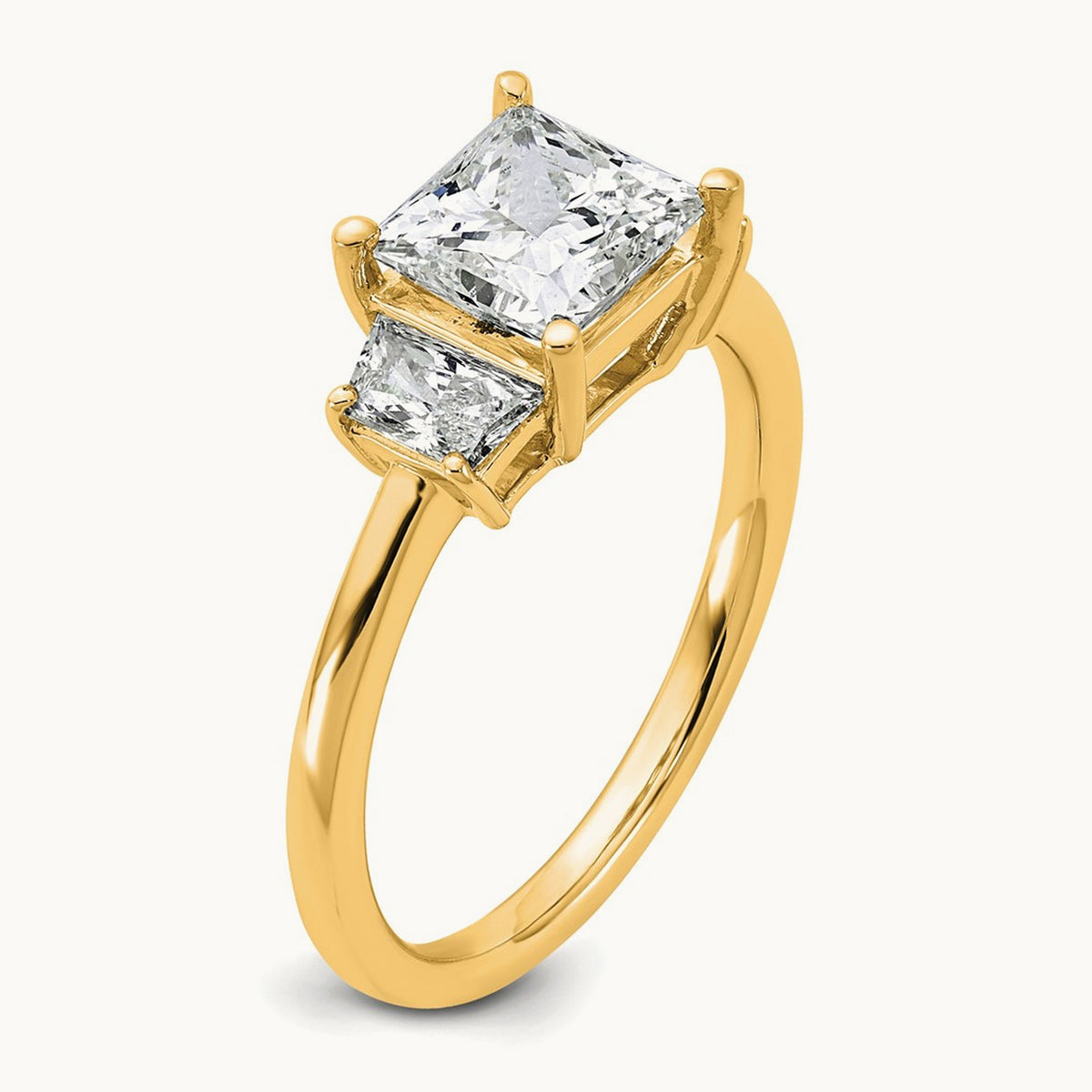 Princess & Trapezoid Engagement Ring — 14K Yellow Gold, 2 ct, 7