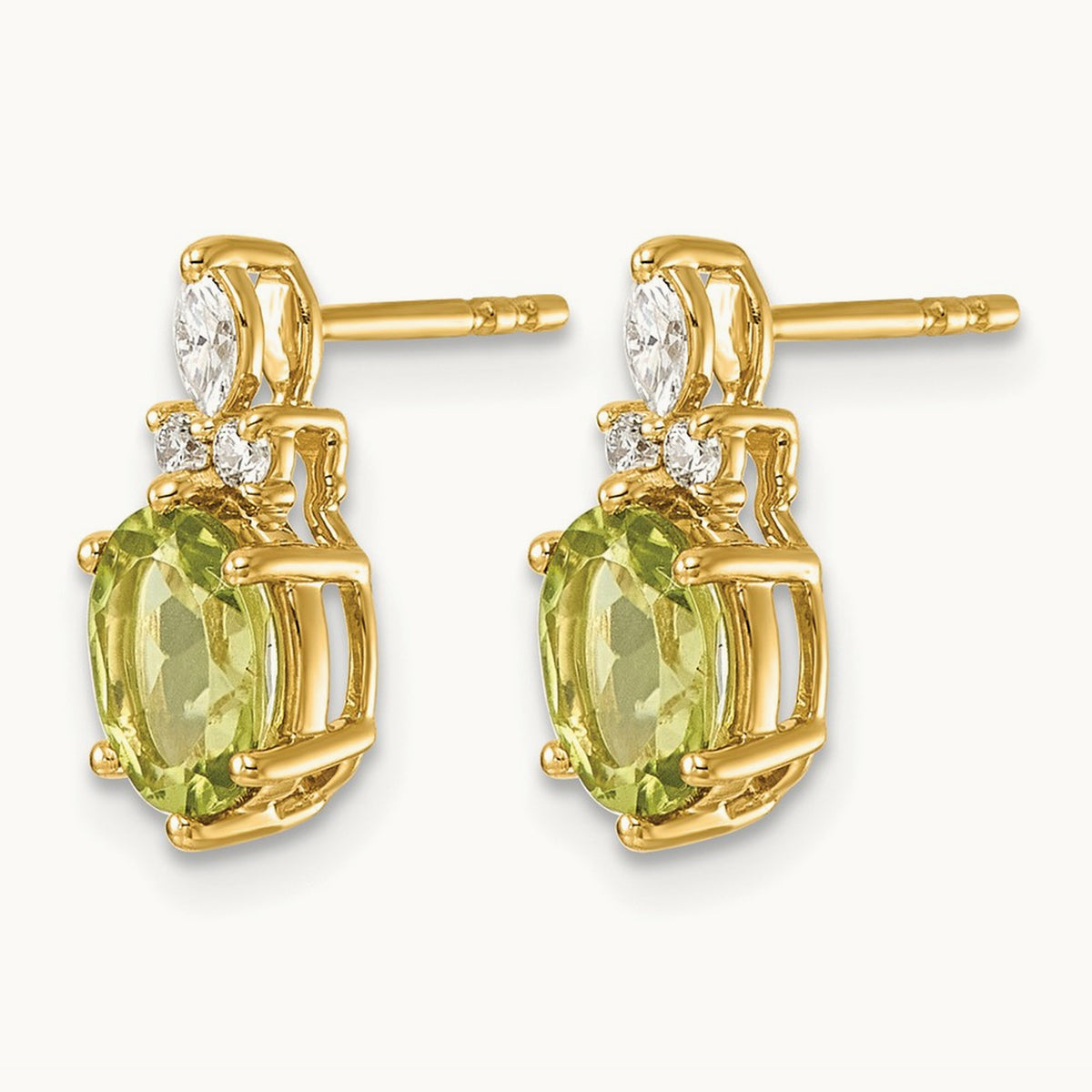 Diamond and Peridot Post Earrings — 14K Yellow Gold