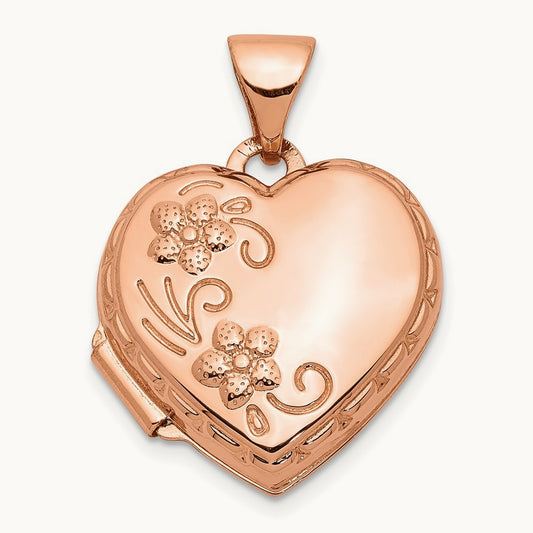 Reversible Heart Locket, 15mm, 14K Rose Gold