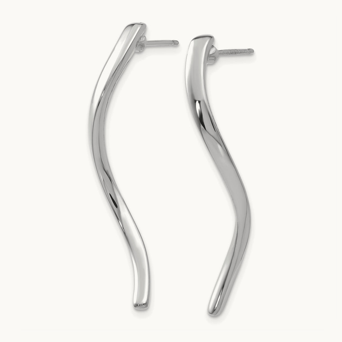 Long Curled Post Earrings — 14K White Gold