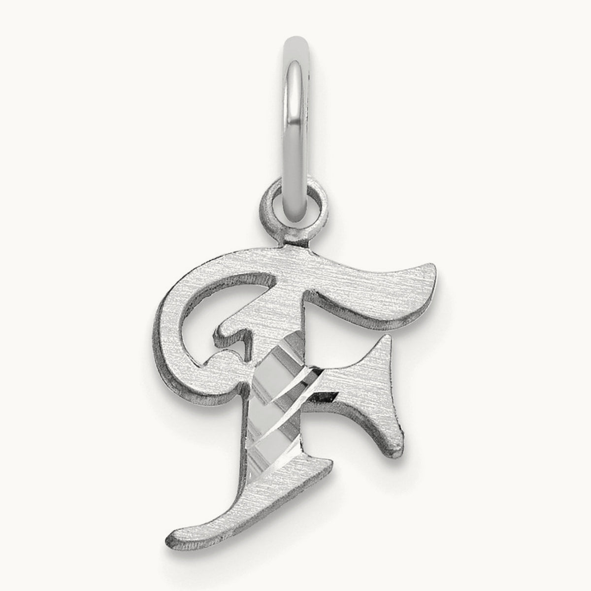Diamond-cut Initial Charm — 14K White Gold, F