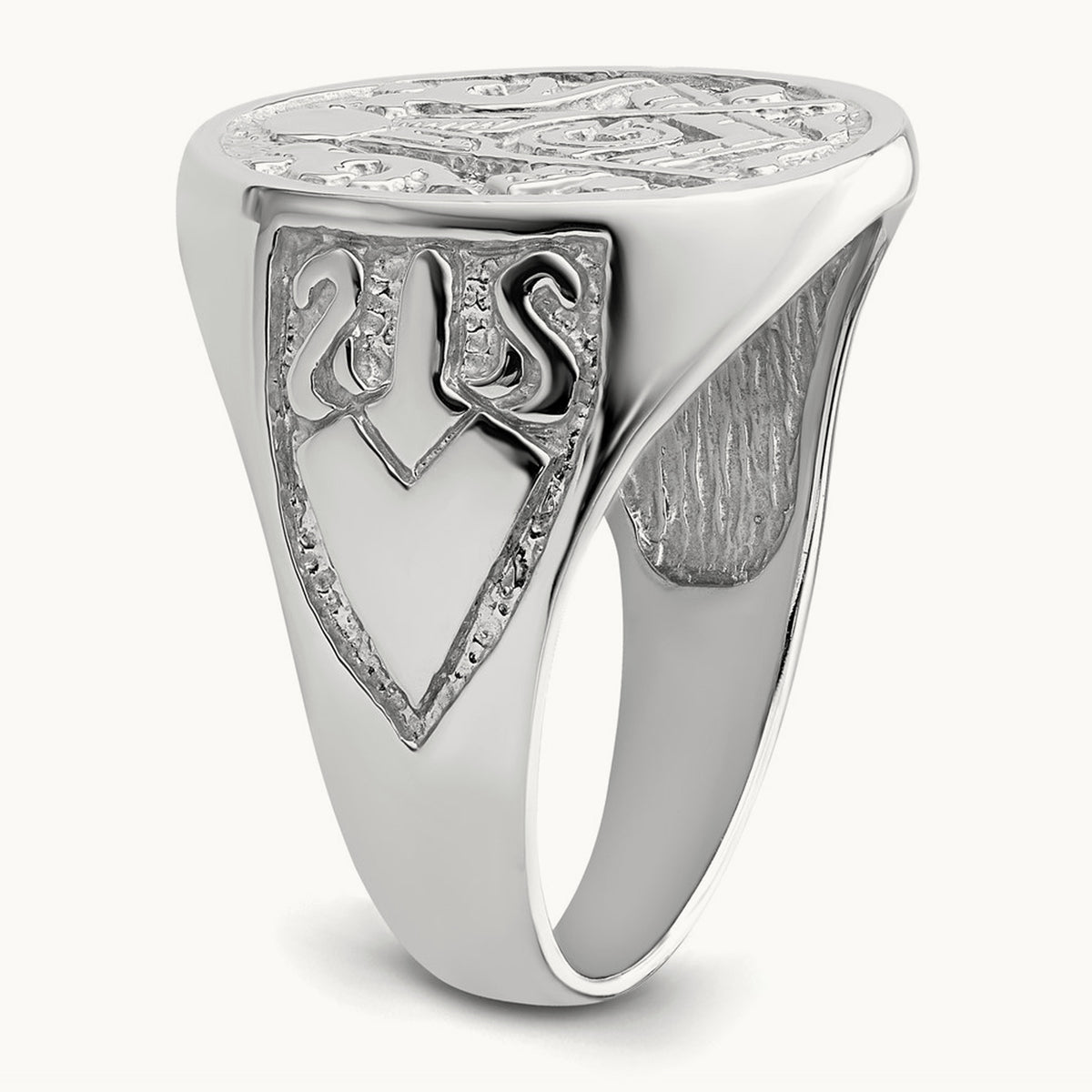 Men's Polished and Grooved (No Enamel) Masonic Ring, 14K White Gold
