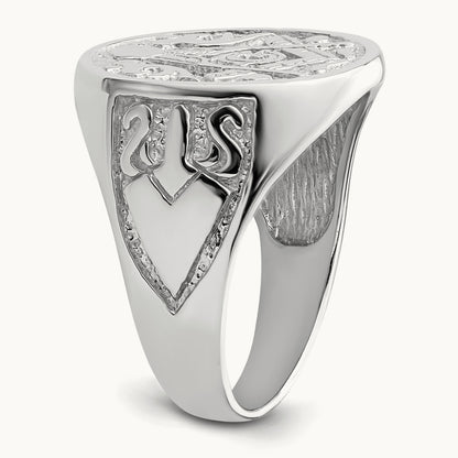 Men's Polished and Grooved (No Enamel) Masonic Ring, 14K White Gold