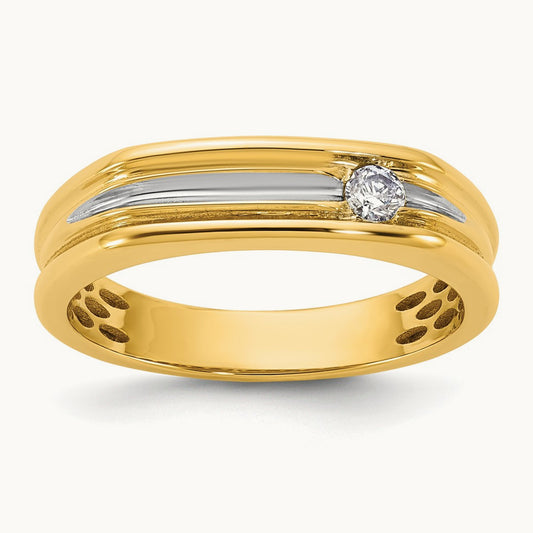 w/White Rhodium IB Goodman Mens Complete 1/10ct Diamond Ring, 14K Yellow Gold
