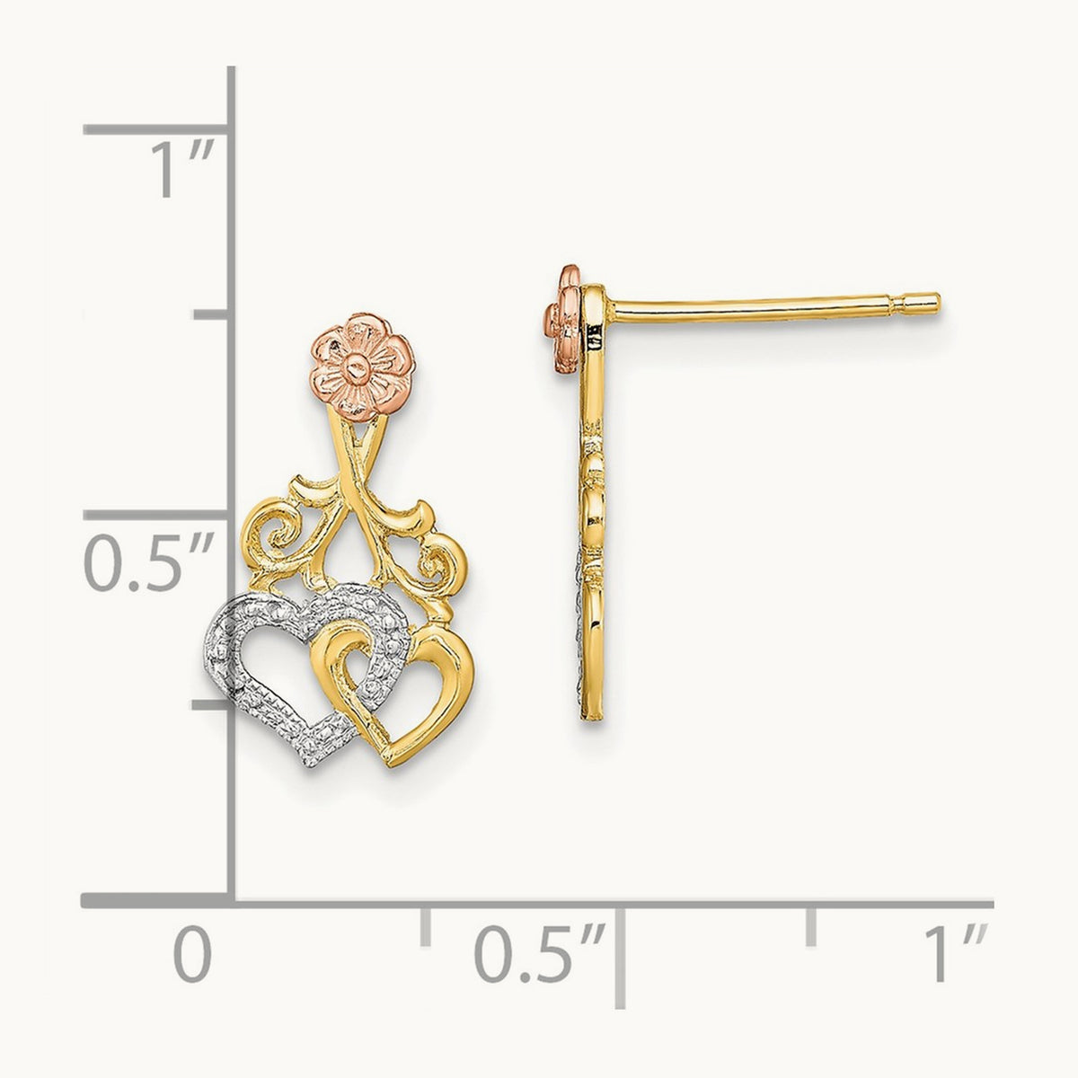 w/White Rhodium Hearts and Flower Post Earrings, 14K Two-tone