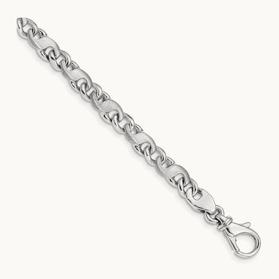 Hand-polished and Satin Link Bracelet, 5.4mm, 14K White Gold