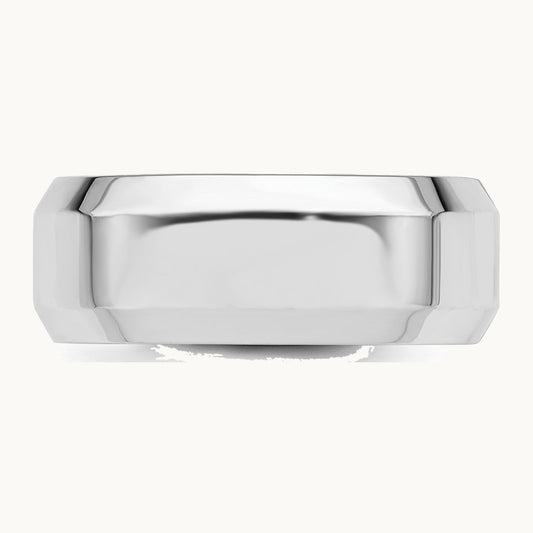 Sterling Silver Rhodium-plated 8mm Bevel Edge Band