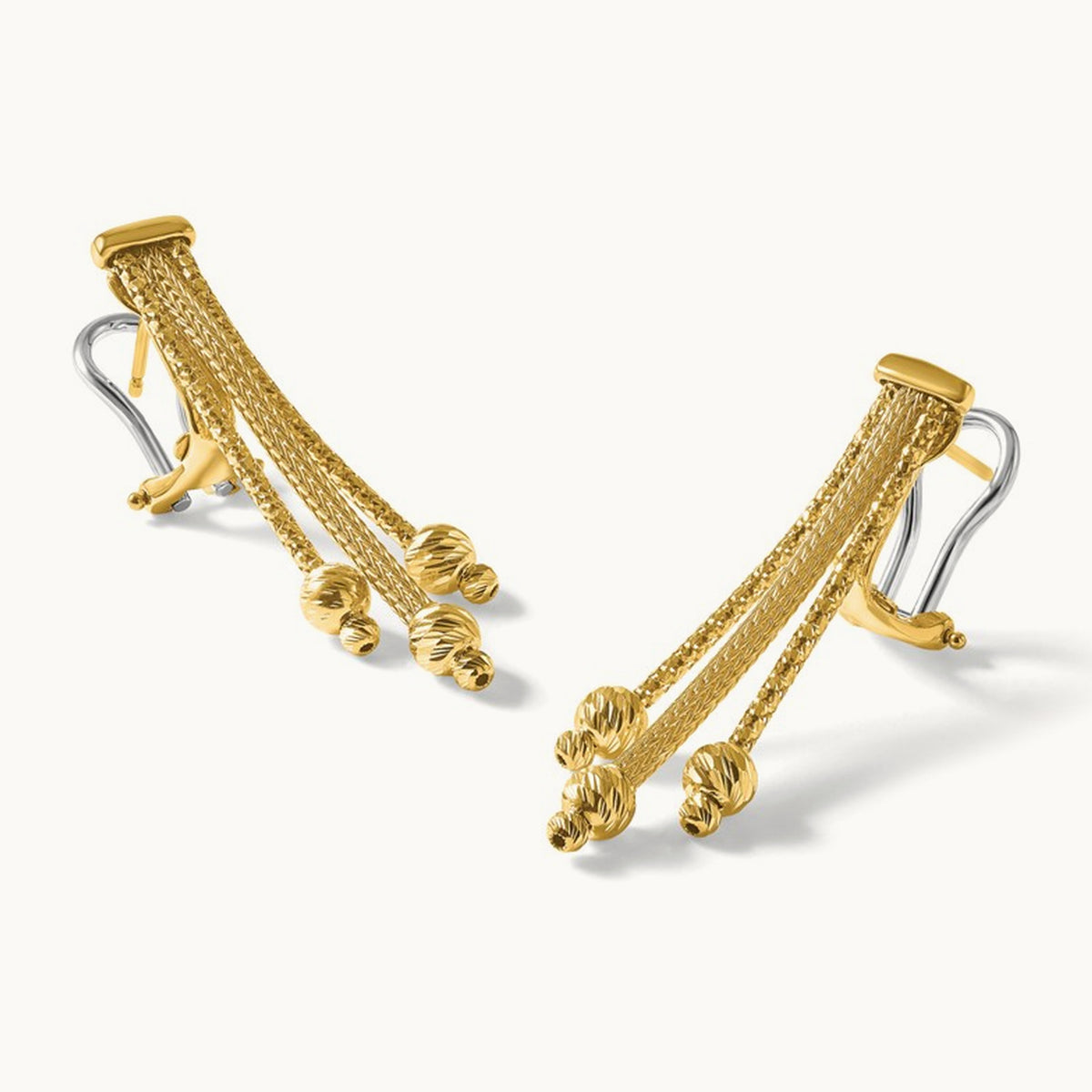 Polish/Texture/Dia-cut Fancy Dangle Omega Earrings, 14K — Leslie's