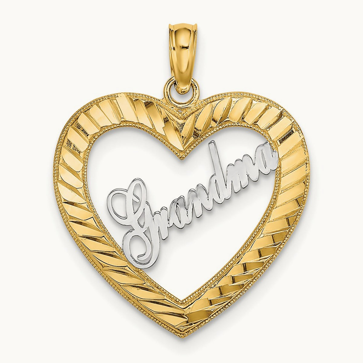 w/ White Rhodium Diamond-cut Heart GRANDMA Charm, 14K